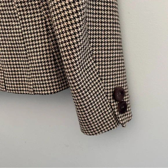 🌷 Karen Millen Vintage Brown and Off White Houndstooth Blazer Equestrian Size 6 - Picture 9 of 11